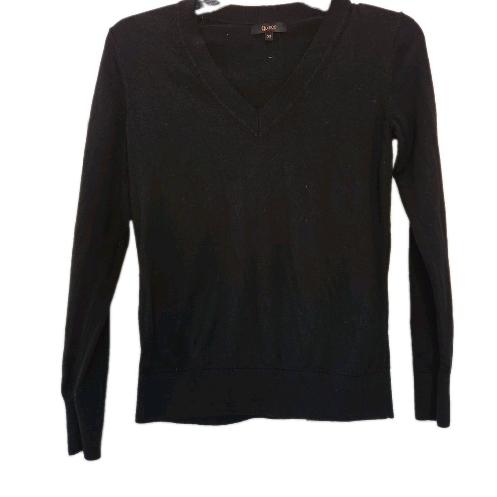 Quince Women's Lightweight Cotton Cashmere V-Neck‎ Sweater Black XS
